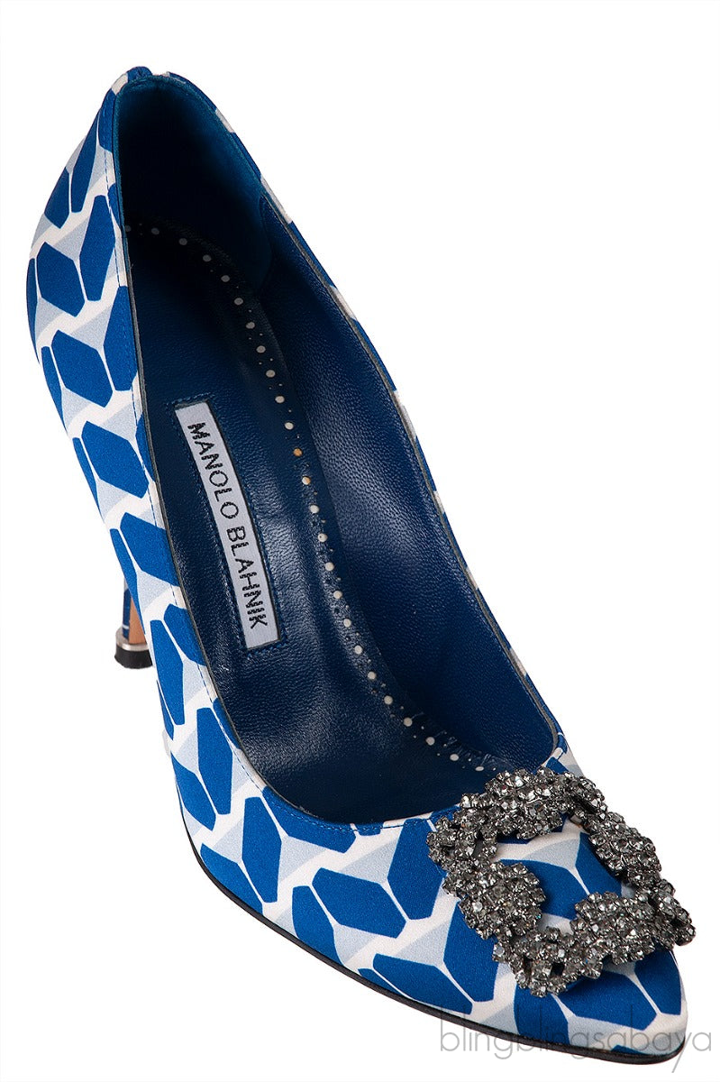 Blue Printed Satin Hangisi Pump