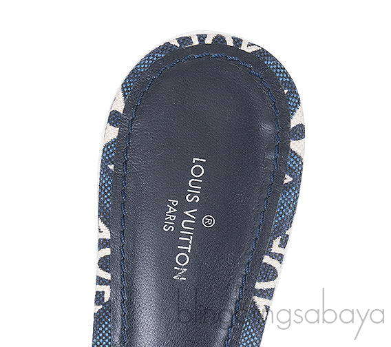 Blue Monogram Embroidered Mules