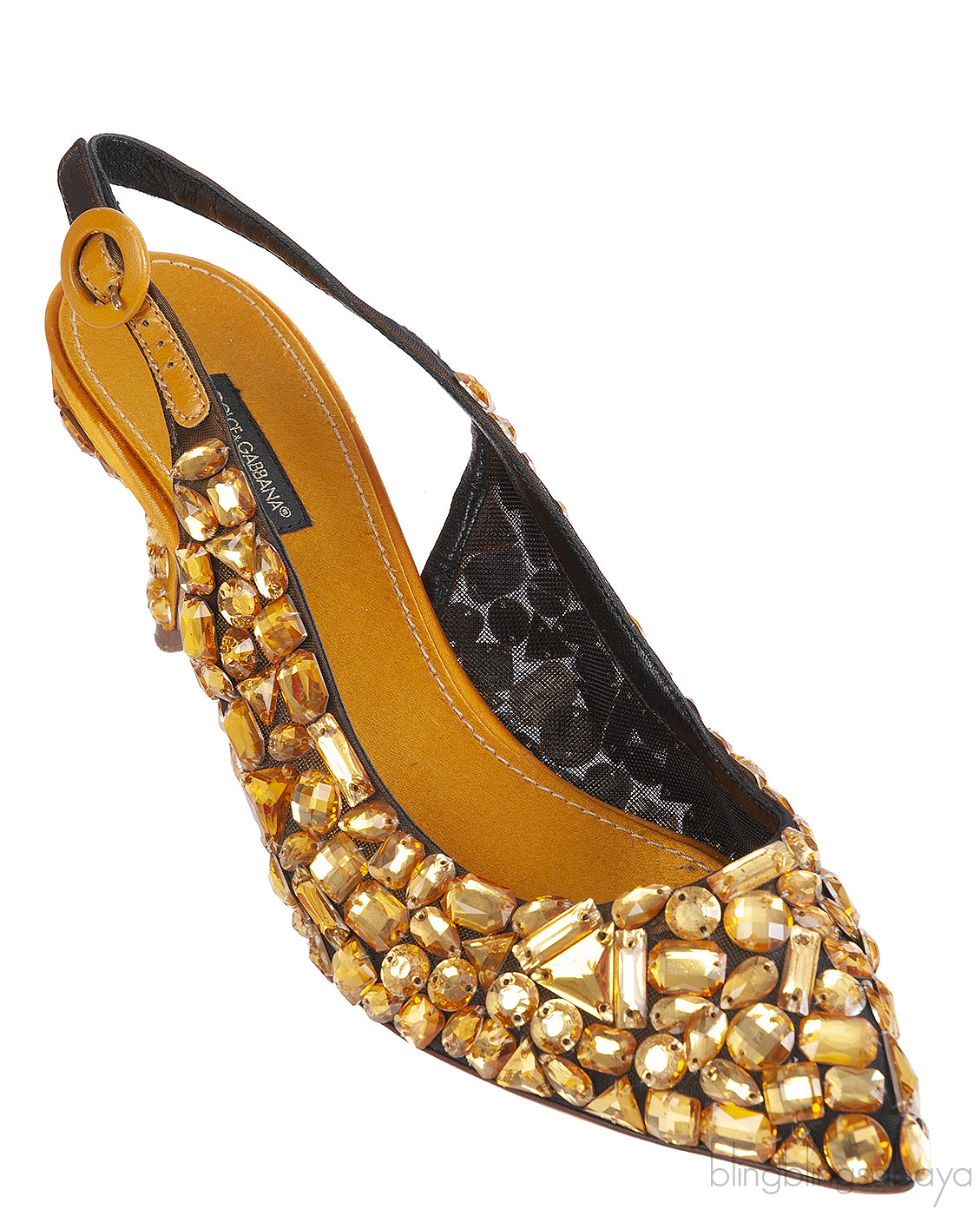 Dolce & Gabbana Yellow Mustard Crystal Slingback Heels