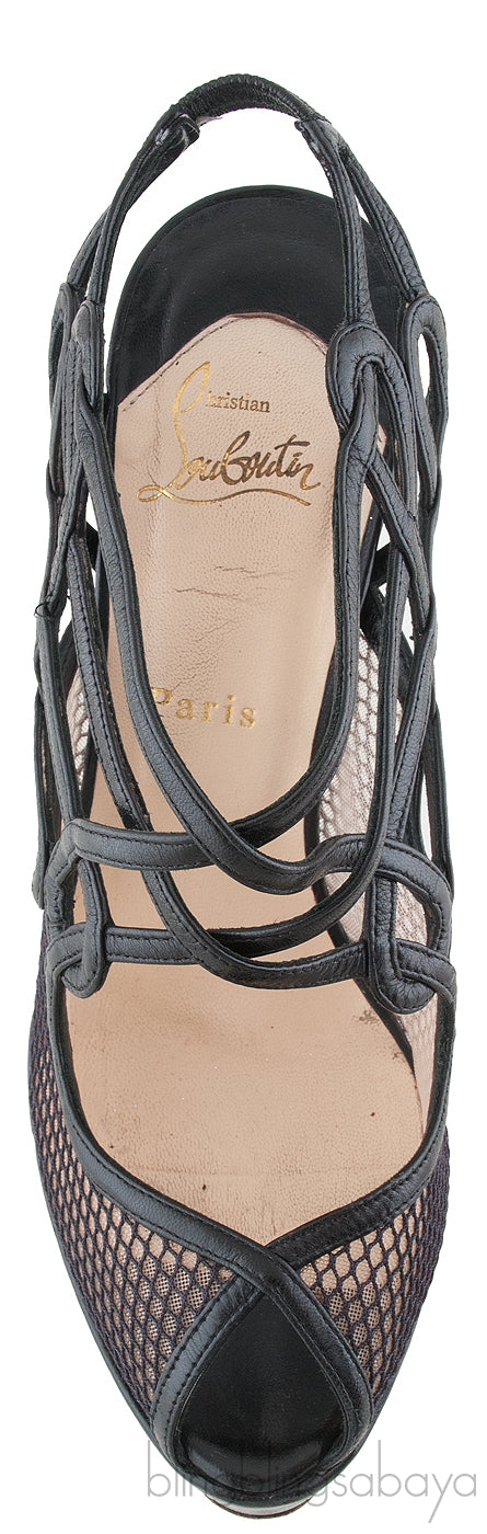 Black Mesh Strappy Pump