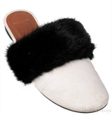 White Bedford Fur Trim Mules