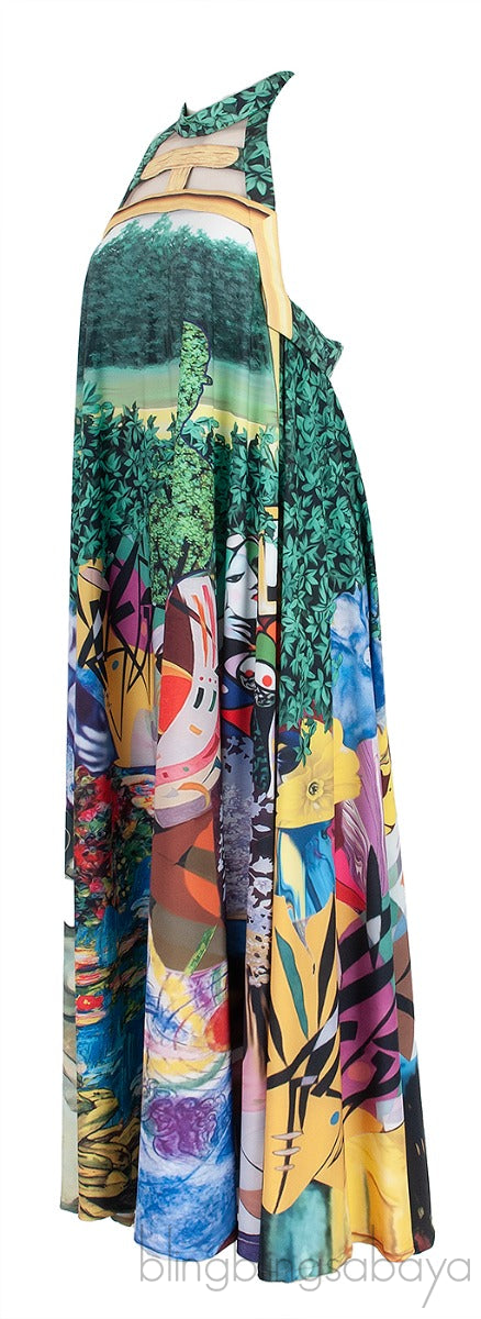Green Printed Halter Neck Dress