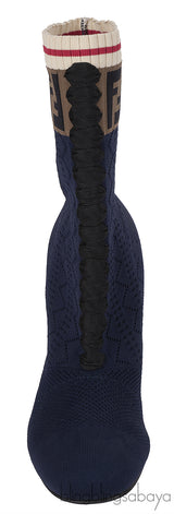 Fendi Zucca FF Logo Navy Blue Knit Boots