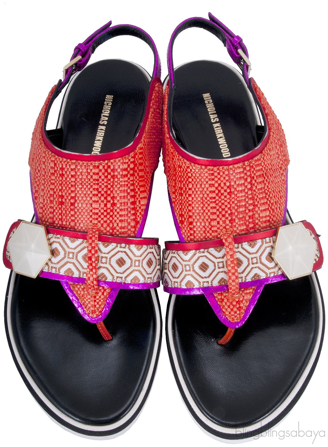 Orange Raffia & Jacquard Sandals