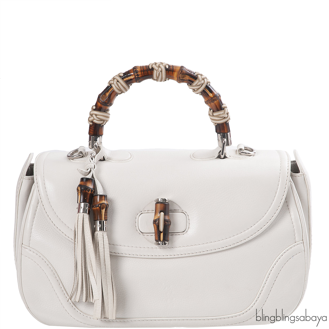 Gucci White Large Bamboo Top Handle Bag