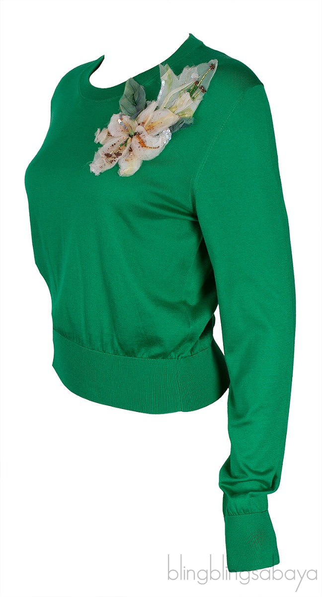 Green Floral Applique Sweatshirt
