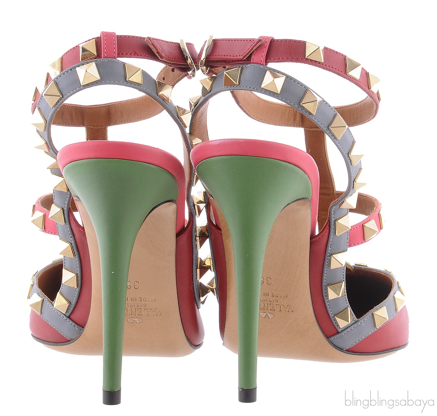 Red Multicolor Strap Rockstud Pump