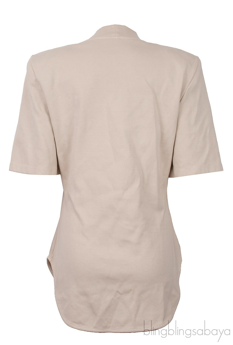 Beige Padded Shoulder T-shirt