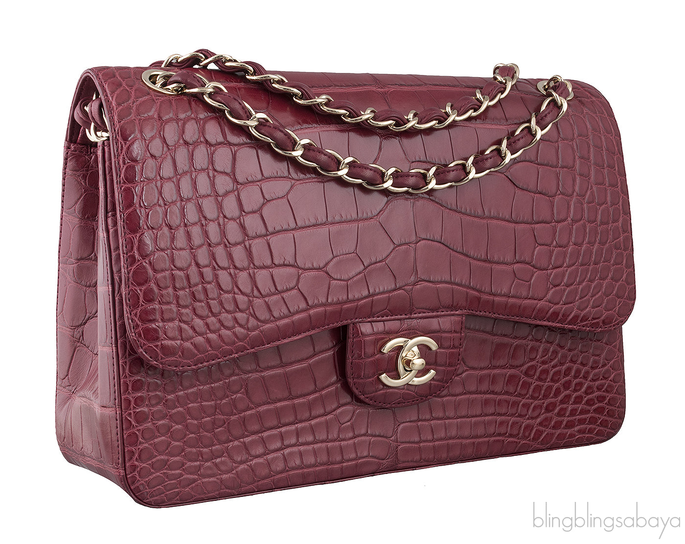 Classic Bordeaux Crocodile Jumbo Bag