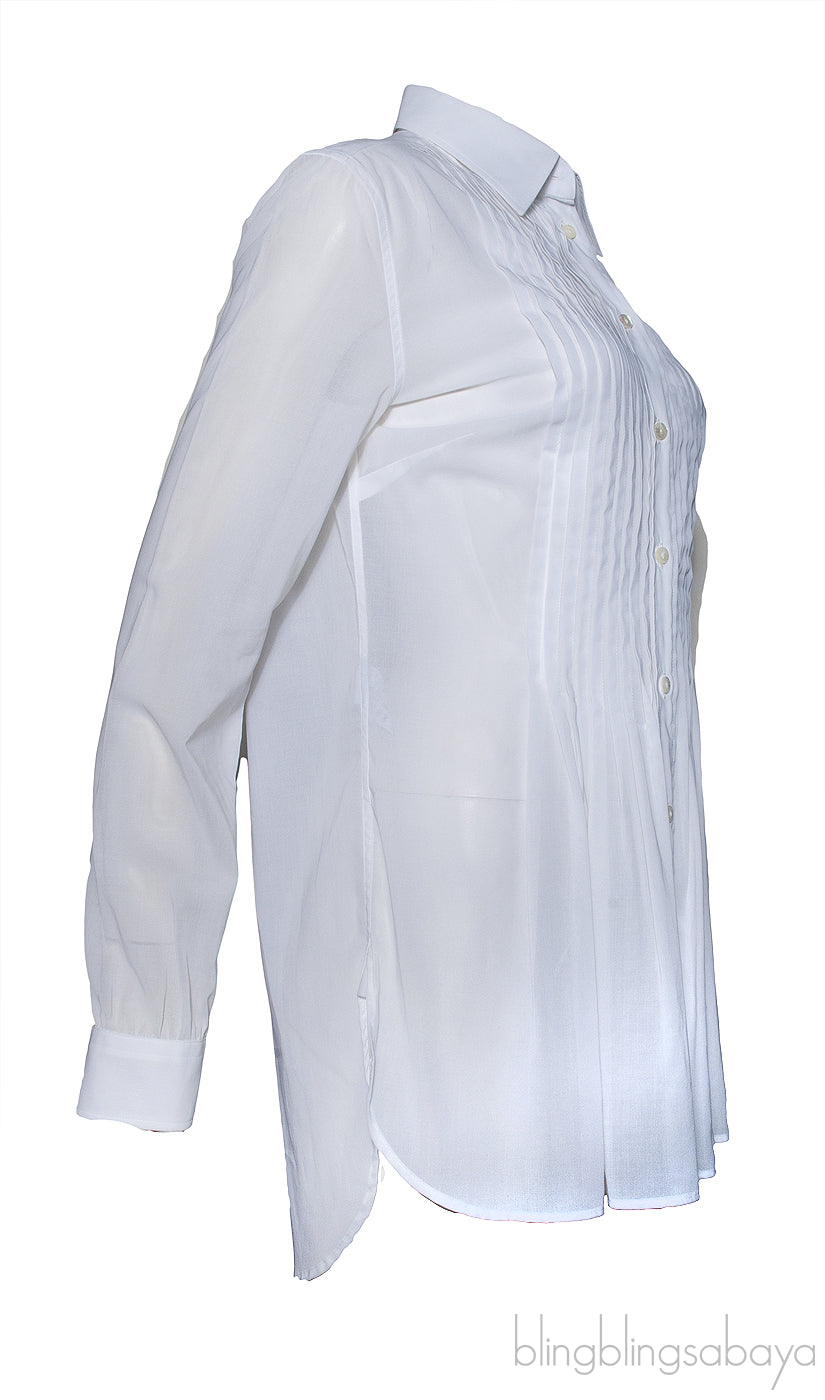 Pleated Off-white Long Sleeve Shirt