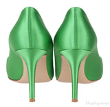 Green Satin Pointed Toe Heels