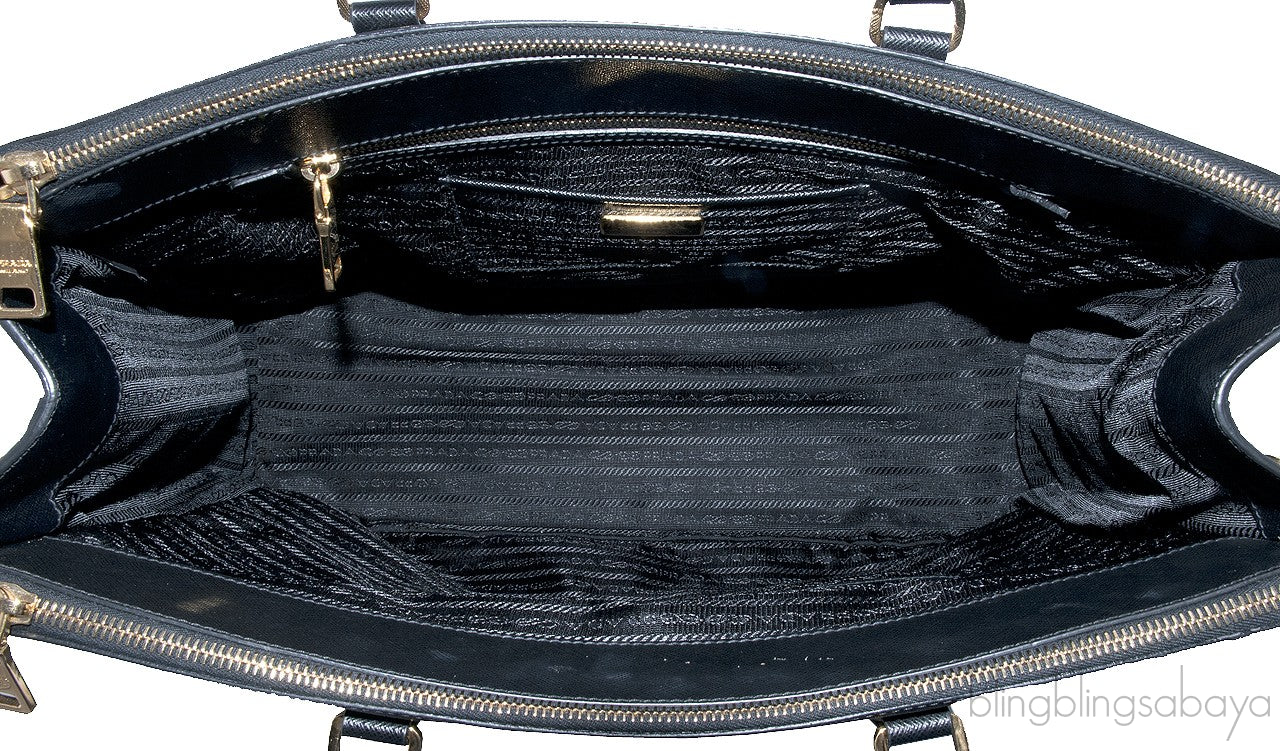 Black Saffiano Double Zip Large Tote