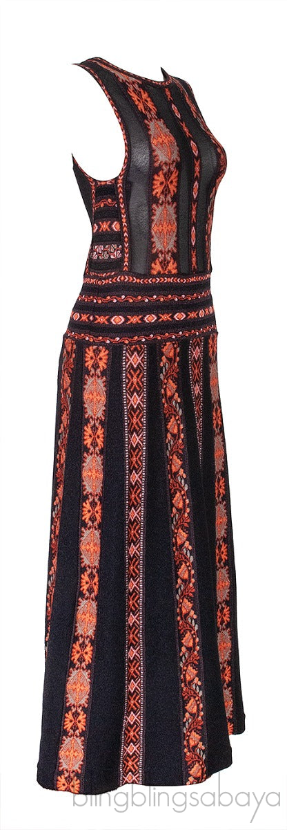 Black & Orange Printed Sleeveless Dress