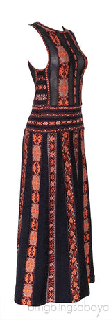 Black & Orange Printed Sleeveless Dress