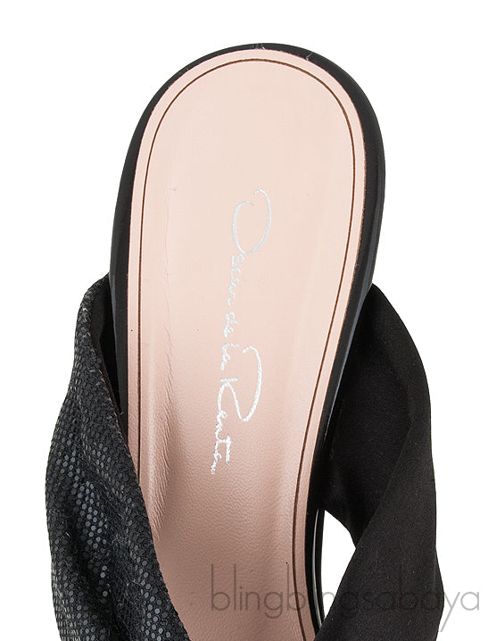 Glen Black Satin Mules
