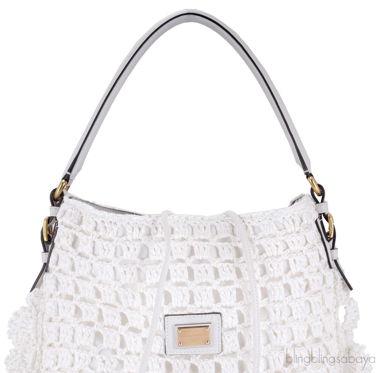 White Crochete Raffia Bag