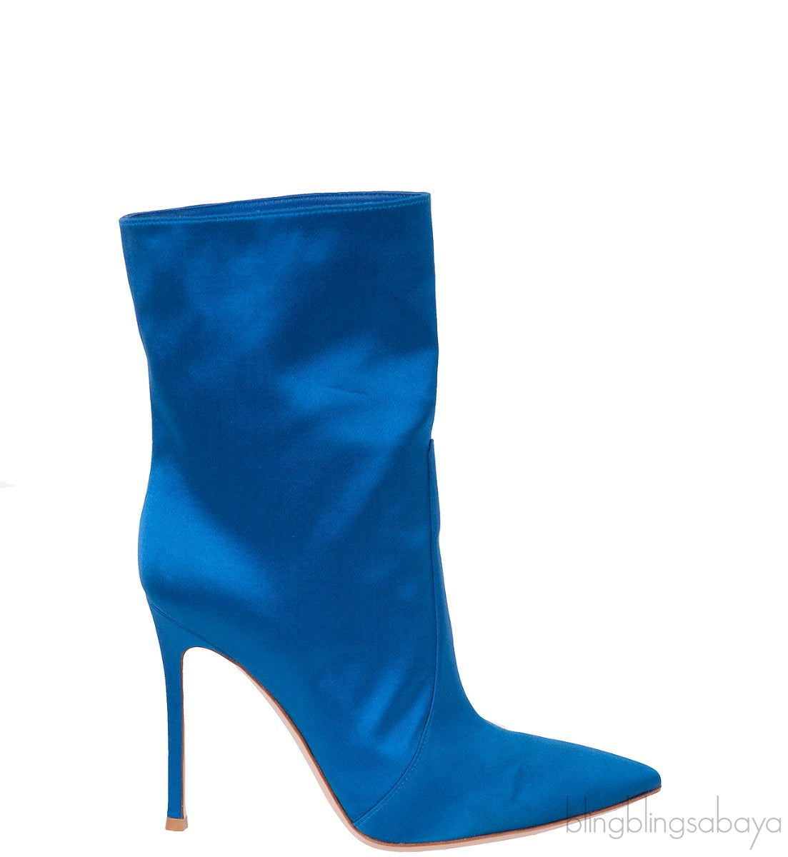Blue Satin Ankle Boots