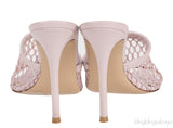Pink Fishnet Leather Trimmed Mules