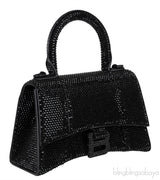 Hourglass XS Black Rhinestone Suede Calfskin