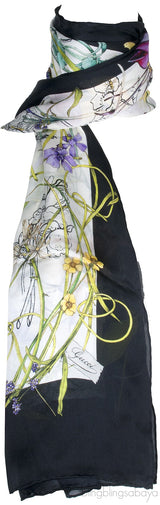 Black Floral Silk Scarf