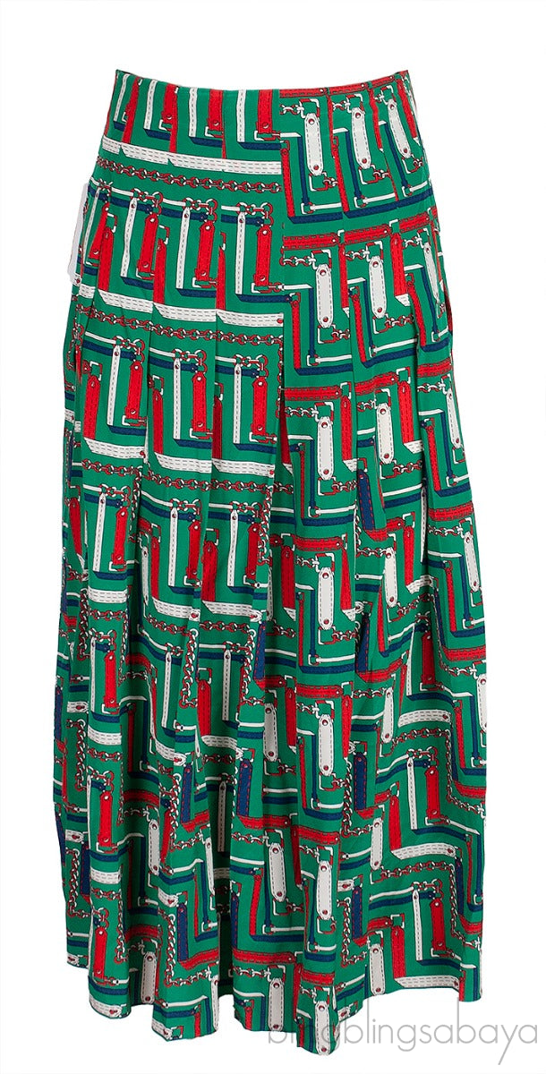 Green Printed Shirt & Pleated Skirt
