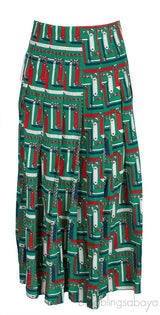 Green Printed Shirt & Pleated Skirt