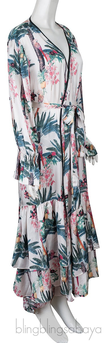 Bird Print Kimono & Bow Pants