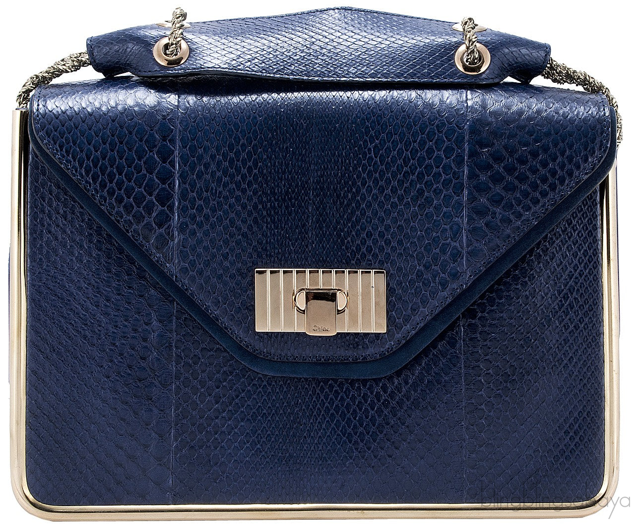 Sally Navy Blue Python Shoulder Bag