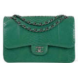 Chanel Classic Jumbo CC Emerald Green Python Flap Bag