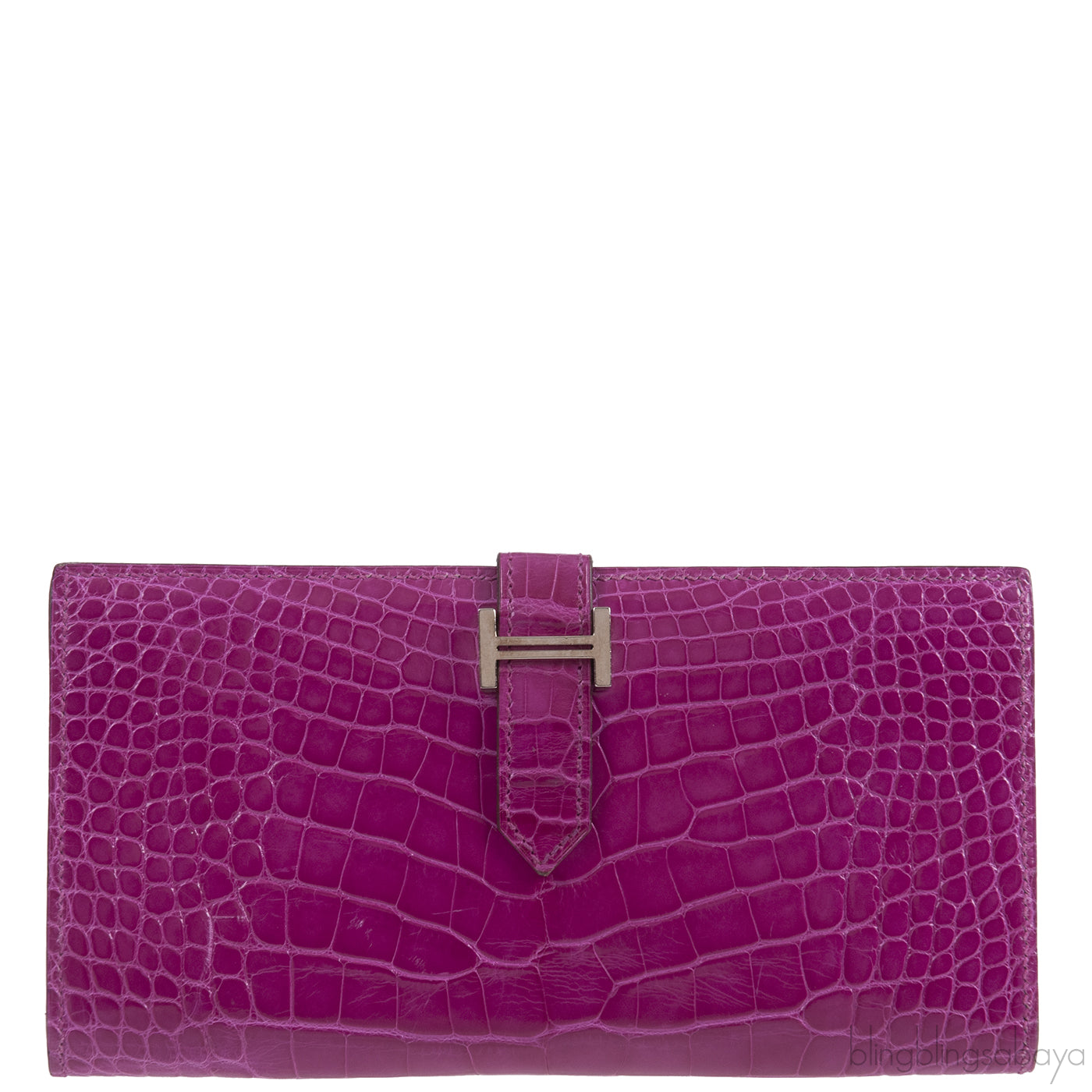 Hermes Bearn Rose Tyrien Crocodile Wallet