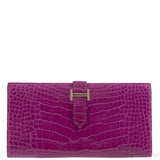 Hermes Bearn Rose Tyrien Crocodile Wallet