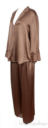 Brown Satin Trouser and Long Sleeve Shirt
