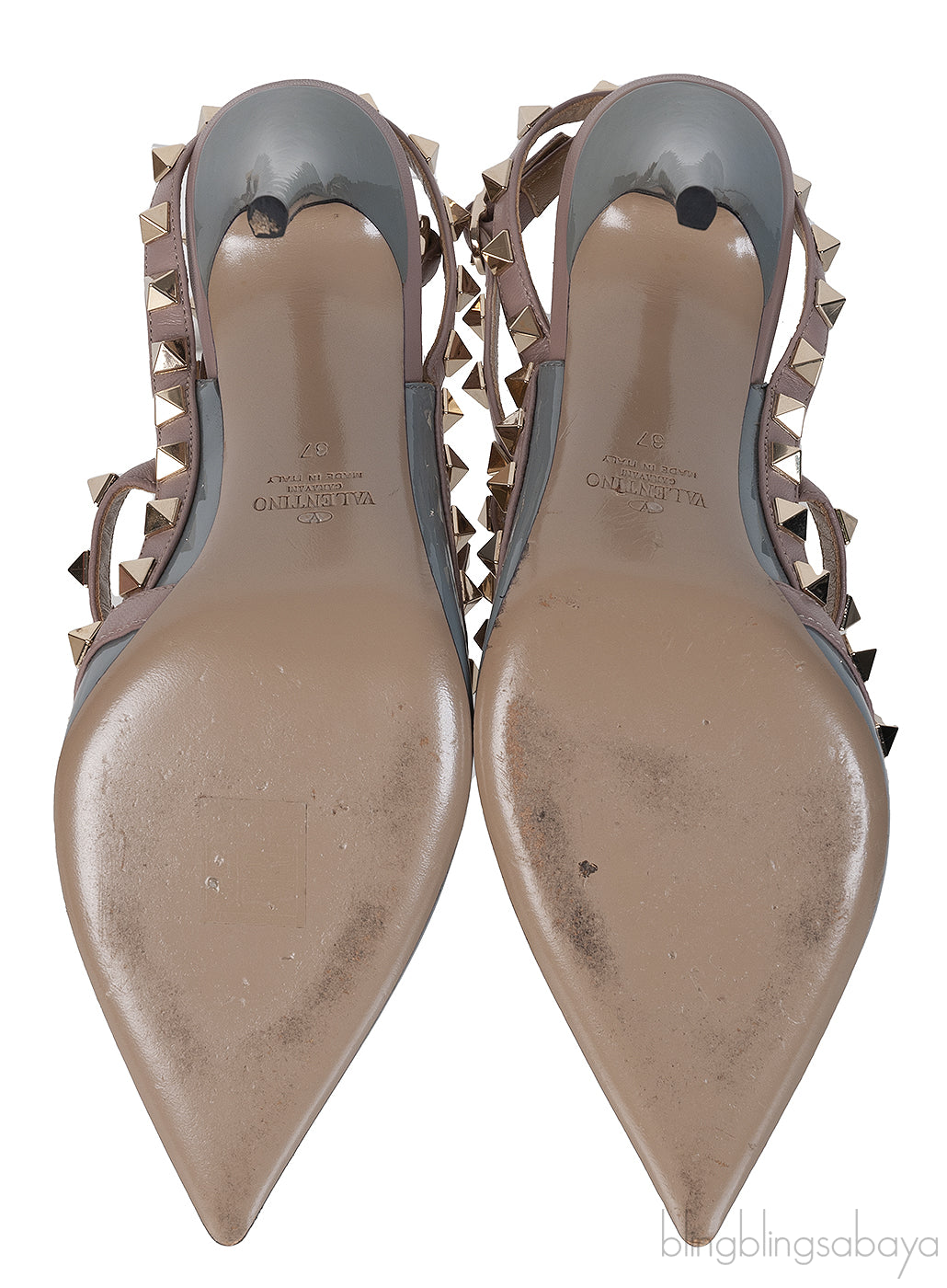 Valentino Garavani Blue Grey Patent Rockstuds Heels