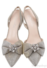 Oscar dela Renta Silver Gold Bow Slingback Heels