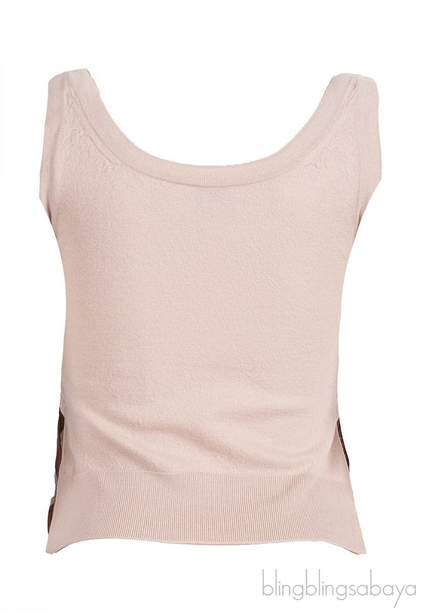 Beige Front Paneled Sleeveless Printed Top