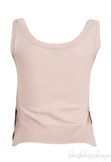 Beige Front Paneled Sleeveless Printed Top