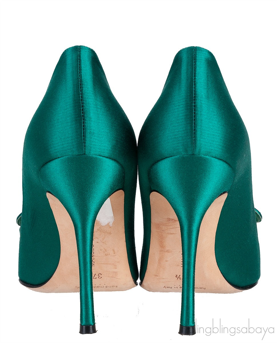 Emerald Green Crystal Satin Heels