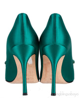 Emerald Green Crystal Satin Heels