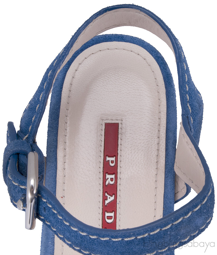 Blue Suede Wedge Sandals