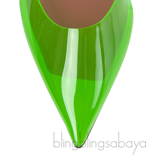 AMINA MUADDI Holli 95 PVC Glass Green Slingback Pumps