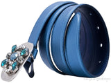 Blue Saffiano Jeweled Buckle Belt*