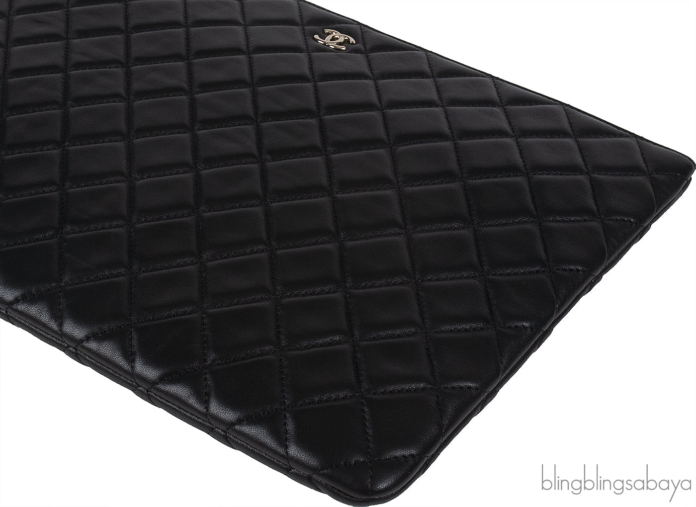 Chanel Black Large CC Quilted Lambskin O-Case Clutch