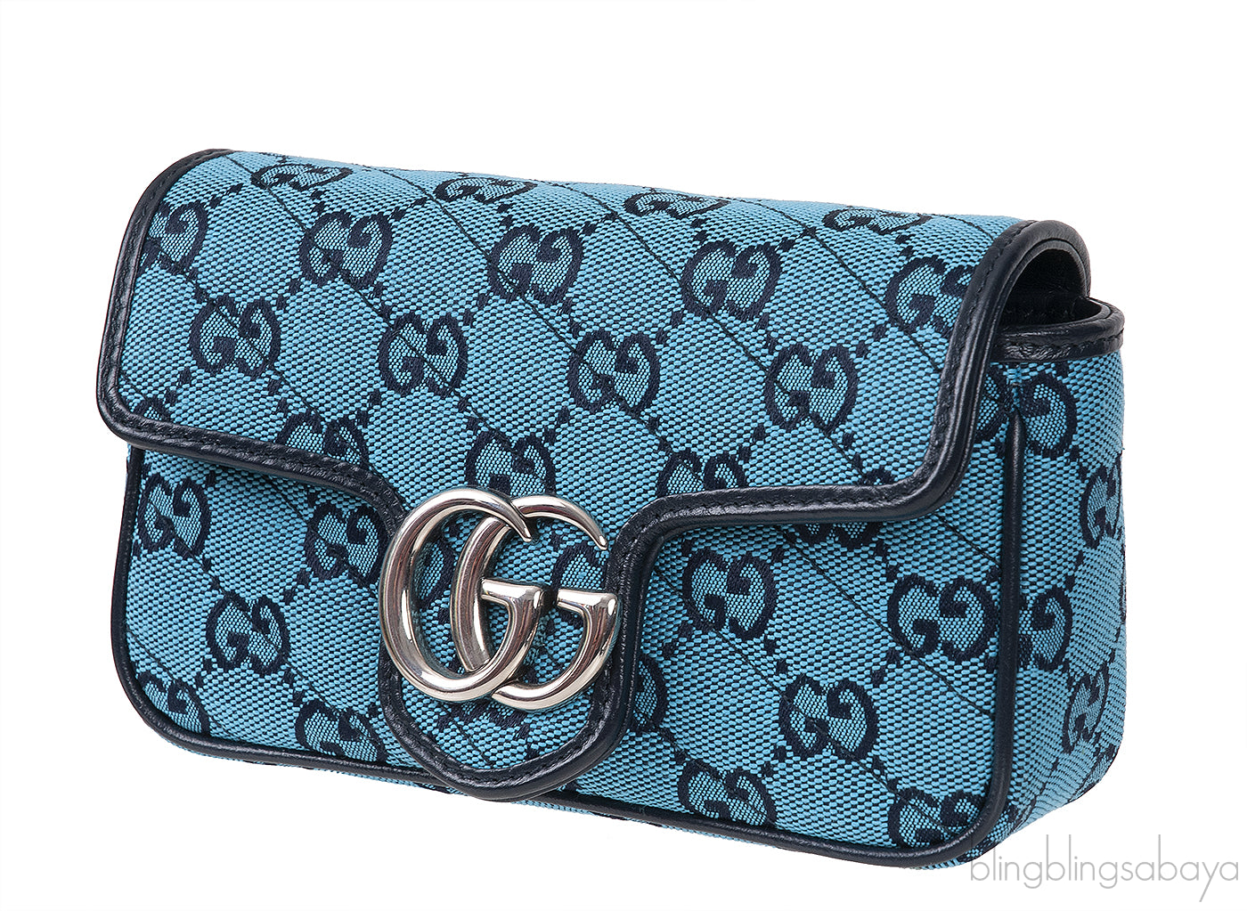 Blue GG Marmont Super Mini Bag PHW