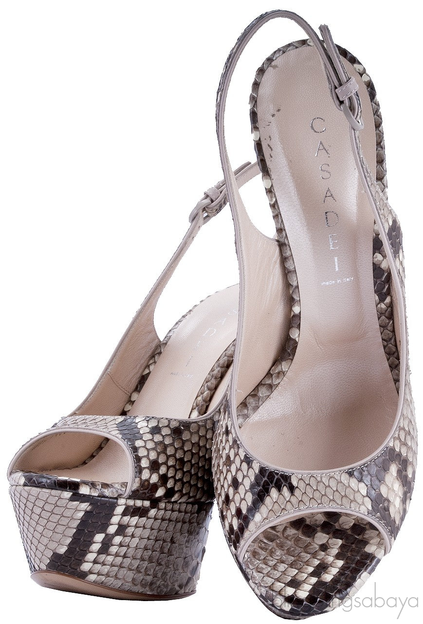 Natural Python Peep Toe Slingback