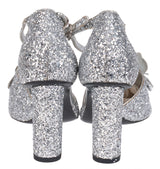 Chanel Silver Camellia Glitter Heels