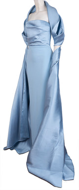 Solace London Light Blue Vera Shawl Train Gown