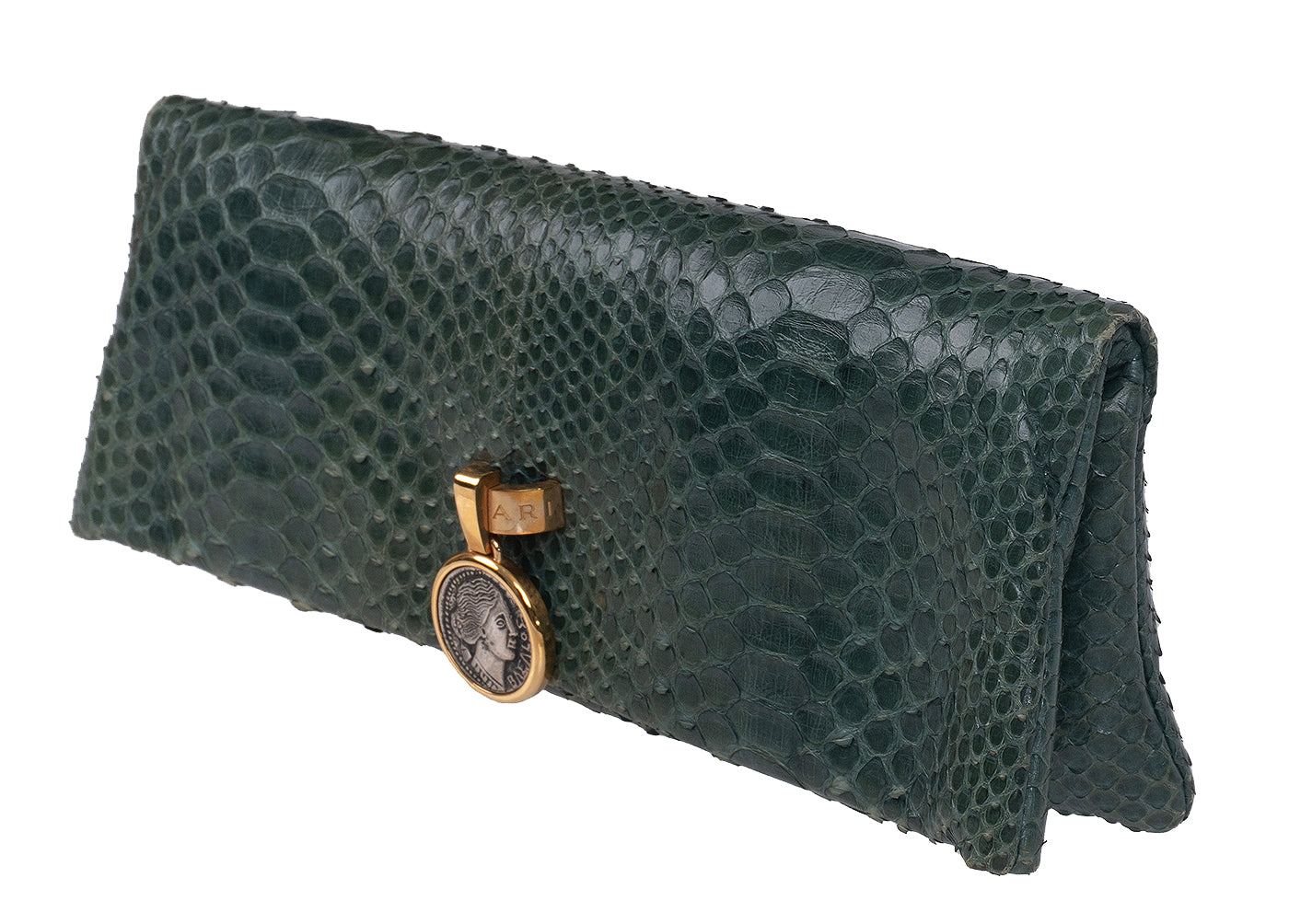 Bvlgari Green Python Monete Fold-over Clutch