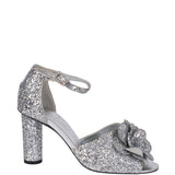 Chanel Silver Camellia Glitter Heels