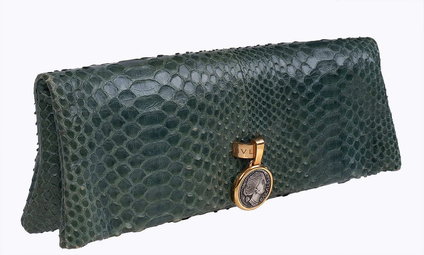 Bvlgari Green Python Monete Fold-over Clutch