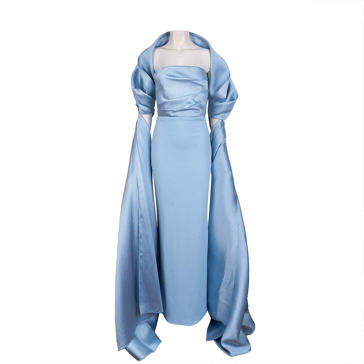 Solace London Light Blue Vera Shawl Train Gown